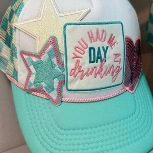 OTTO Blue and Pink Decorative Hat DAY DRINKING TRUCKER HAT